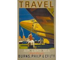 Le Poster Collective Vintage Air Land Mer Burns Philippe et Co. Ltd. Avion Art Deco Poster de Voyage 29.7 cm x 42 cm Format A3 Impression de qualité, Bois, Multicolore, 42 x 29.7 x 42 cm