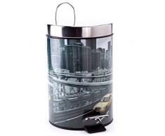 MSV 100458 Poubelle Imprimé New York Inox/Polypropylène 3 L