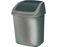 CURVER | Poubelle Swing 10L, Argent / Anthracite, Inside Refuse, 24,6x19,8x37,3 cm