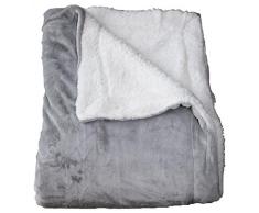 Comptoir du linge Plaid Microfibre Grand Uni et Faux Mouton Gris Pastel, 200x150 cm