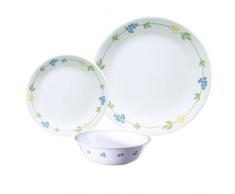 CORELLE Service de Table pour 6 Personnes 18 piÃ¨ces en Verre Vitrelle RÃ©sistant Motif Jardin Secret Bleu/Vert/Jaune