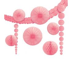 amscan 9 Décorations Roses a Suspendre : Boules alvéolées, Guirlande Papier, éventails