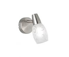 Reality, Spot, Colmar 1xE14, max.28,0 W Verre satiné, Transparent claire, Corps: metal, Nickel mat L:8,0cm, H:15,0cm, P:16,0cm IP20