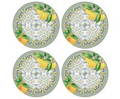 Easy Life 924CAPL COFFRET 4 ASSIETTES DESSERT D19CM EN PORCELAINE CAPRI AGRUMI, Multicouleur