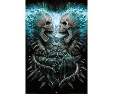 empireposter 743572 Spirale â Flaming Spine â Fantasy, Poster Maxi, Impression, la Peinture Tête de Mort Gothic Scull, Papier, Multicolore, 91,5 x 61 x 0,14 cm