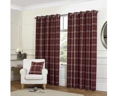 Plaid Carreaux tissé Luxueux entièrement doublés prêts à Bague Top New Carreaux Paire de Rideaux à Åillets, Polyester, Framboise, 90 cm x 274 cm