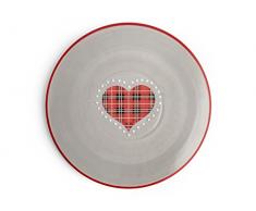 H&H cÅur Rouge Plat Ã Tarte en cÃ©ramique, cm 30,5, cÃ©ramique, Gris et Rouge, 30Â x 1Â x 30Â cm