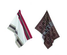 kela Coffee Set torchon de Cuisine CafÃ© 50x70cm 2 piÃ¨ces en Coton, Brun/Blanc/Rouge, 50x70x1 cm