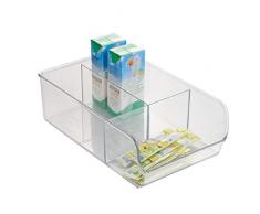 iDesign boîte de rangement à 3 compartiments, bac plastique moyen pour le placard ou le tiroir, bac alimentaire empilable sans couvercle, transparent