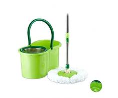 Relaxdays Balai PowerMop Télescopique Seau Essoreur INOX Serpillère Microfibre Tête Rechange 22x45x25cm Argent/Vert