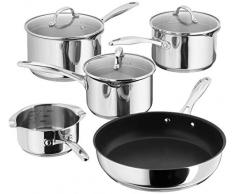 Stellar 7000 S7C1D Lot de 5 casseroles en Acier Inoxydable 16 cm, 18 cm et 20 cm avec couvercles passoire, poÃªle Ã Frire antiadhÃ©sive en tÃ©flon 26 cm et Casserole Ã Lait 14 cm, Compatible Induction