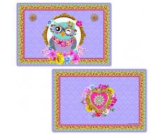 R2S 320FOWL Set de Table Double Face Hibou, Plastique, Multicolore, 45x30x0,1 cm