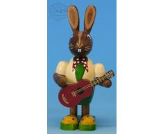 Original Erzgebirge Volkskunst Figurine de Lapin de pâques avec Une Guitare