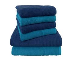 Dyckhoff 0410996440 Brillant Lot de 2 Serviettes de Bains et 4 essuie-Mains Bleu/Turquoise 70 x 140 cm et 50 x 100 cm