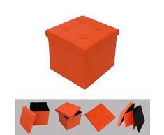 Todeco - Banc Pliant, Ottoman avec Espace de Stockage - Charge maximale: 150 kg - Matériau: Simili-Cuir - Finition piquée et capitonnée, 38 x 38 x 38 cm, Orange