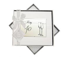 Blanc Coton Cartes danniversaire Ãge 40 flûtes à Livre dor, Tissu, Blanc, 19.5 x 21.5 x 1.5 cm