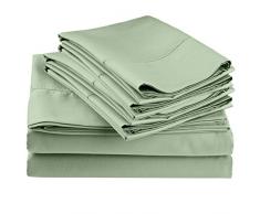 Impressions Superior - Ensemble de Drap de lit, 198 x 203 cm, à Ourlet Cousu, 600 Fils au Pouce carré avec taies doreiller, Coton mélangé, Sauge