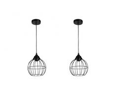 LIFA LIVING Lot de 2 Suspensions Luminaire Design pour Salon, Chambre et Salle Ã Manger en MÃ©tal Noir, Luminaire Plafonnier Industriel, Abat Jour Plafond Ã Douille E27