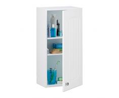 Relaxdays Armoire de salle de bain en bois blanc à suspendre 2 étages meuble de rangement mural lamelles MDF HxlxP: 60 x 30 x 20,5 cm, blanc