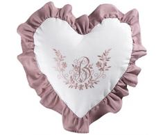 charme & douceur coussin coeur 40x40cm brode bonheur rose/blanc
