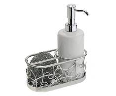 InterDesign Twigz distributeur savon & porte-Ã©ponge Ã capacitÃ© de 385mL, accessoire de bain en mÃ©tal avec Ã©ponge mÃ©tallique, argentÃ©/blanc