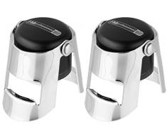 FM Professional 21416 Lot de 2 bouchons Ã champagne, bouchons pour bouteille de champagne, bouchon Ã champagne, Acier inoxydable, Silicone, Plastique, ArgentÃ©, 5,5 x 3,5 cm