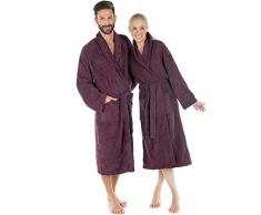 CelinaTex Oregon Peignoir De Bain Col Châle De Couleur Unie Longue Poches Appliquées Surpiqure Femme Homme Unisexe Pur Coton XXL Couleur Prune