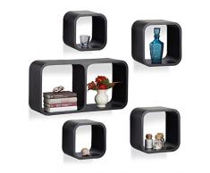 Relaxdays 10021889_46 ÃtagÃ¨re Flottante Suspendue 5 Cubes Support Mural Meuble Rangement Bois MDF carrÃ©, Noir, 20,2 x 70 x 36,5 cm