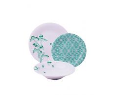 Excelsa Magatama Service Assiettes 18Â PiÃ¨ces, Porcelaine, Vert