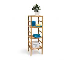 Relaxdays Étagère de salle de bain Rangement en bois de noyer 4 niveaux étagères Déco style scandinave cuisine couloir sauna, marron