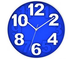 BUVU ZH09755E Horloge Murale, Plastique, Bleu, 30 x 30 x 5 cm