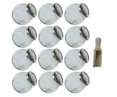 Viva Haushaltswaren - Lot bocaux en Verre de 192 ML avec Fermeture à vis - pour confitures, Bonbons - avec Une Pelle 12 pièces Deckel Silber