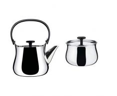 Alessi | Cha NF01 - Théière Design en Acier Inoxydable et Résine Thermoplastique, polie + Alessi Nf03 Cha Sucrier en Acier Inoxydable 18/10 Brillant