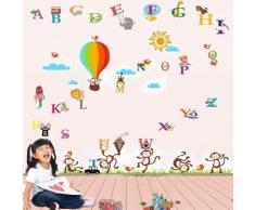 Walplus Autocollant Mural Mignon Singe Ballon Amovible Autocollant Art Mural DÃ©calques Vinyle Maison DÃ©coration DIY Vivant Chambre Bureau DÃ©coration Papier Peint Chambre DEnfants Cadeau, Multicolore