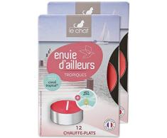 Le Chat 1191944 Lot de 2 Ã©tuis de 12 bougies chauffe-plats parfumÃ©es & colorÃ©es TROPIQUES - corail / parfum corail tropical *ANTI ODEUR*