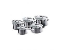 Le Creuset Set de 10 Pièces en Inox 3-ply Intégral avec Couvercles Assortis, 3 Grands faitouts, 1 Faitout Bas, 1 Casserole, Volume 2,3/4,0/6,0/3,0/3,0/1,9 L, Argenté