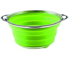 Moha 68614 Passoire Pliable, Silicone/INOX, Vert/Argent, 24 cm