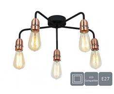 HARPER LIVING 5 x E27/ES Plafonnier semi-encastrÃ©, noir avec finition cuivrÃ©e, convient pour une mise Ã niveau LED, idÃ©al pour le salon, la chambre, la cuisine, le couloir, lhÃ´tel, B&B, mÃ©tal