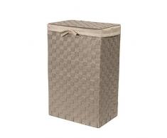 COMPACTOR Panier Ã Linge Rectangulaire avec Couvercle, Avec PoignÃ©es, Sangles TressÃ©es et Armature MÃ©tallique, Housse IntÃ©rieur Amovible en Lin, Taupe, 25 x 38 x H. 60 cm, RAN6895