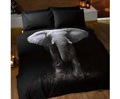 Just Contempo Parure de lit Imprimé éléphant effet 3D, Polycoton, Noir/gris, Simple