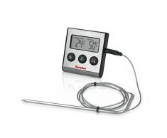 Metaltex Thermomètre de Cuisine numérique avec sonde et minuteur en Acier Inoxydable Gris 20 x 20 x 6 cm