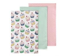 Premier Housewares Lot de 3 torchons Ã vaisselle Motifs cupcakes 60 x 40 x 1 cm