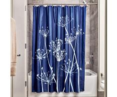InterDesign Thistle rideau douche, grand rideau baignoire 183,0 cm x 183,0 cm en polyester, rideau de bain lavable fleuri en tissu doux, bleu/ardoise