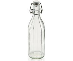Leifheit Bouteille Facette 500mL avec étiquette, bouteille en verre avec bouchon à étrier, bouteille transparente résistante à la chaleur
