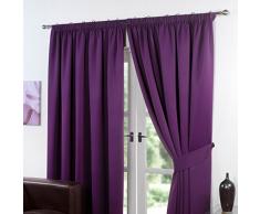 Dreamscene Paire de luxe entièrement doublé Rideaux occultants thermiques plissés avec embrasses,, Polyester, prune, violet, 117 x 183 cm