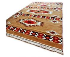 Damaskunst S 1-6-82 Kelim Orient Tapis Mural Marron Sable/Rouge/Marron/Blanc 200 x 300 cm