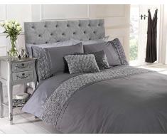 Parure De Lit Simple En Polycoton Gris Avec EmpiÃ¨cements Roses Et Rubans