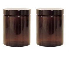 Viva Haushaltswaren # 61138 # 2 Pots en Verre 180 ML/Baume tiegel/crème tiegel/Verre Bocaux en Verre Marron avec étiquette étiquettes, Marron, 6.6 x 6.6 x 8,1 cm
