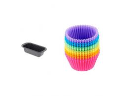 DE BUYER 4715.15 Moule Ã Cake Embouti - Acier RevÃªtu - ht. 4,8 cm - 15 x 7,5 cm, Gris & AmazonBasics Lot de 12 moules de Cuisson rÃ©utilisables en Silicone