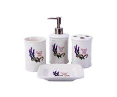 GMMH Ensemble de 4 Accessoires de Salle de Bain Vintage avec Distributeur de Savon et Brosse WC en céramique Lavande